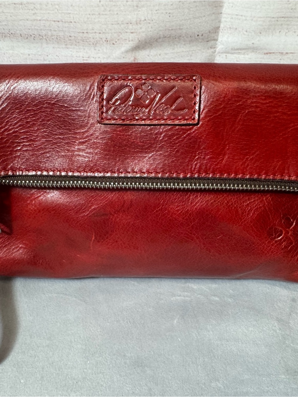 Patricia Nash Crimson Red Leather Zip Wristlet Clutch